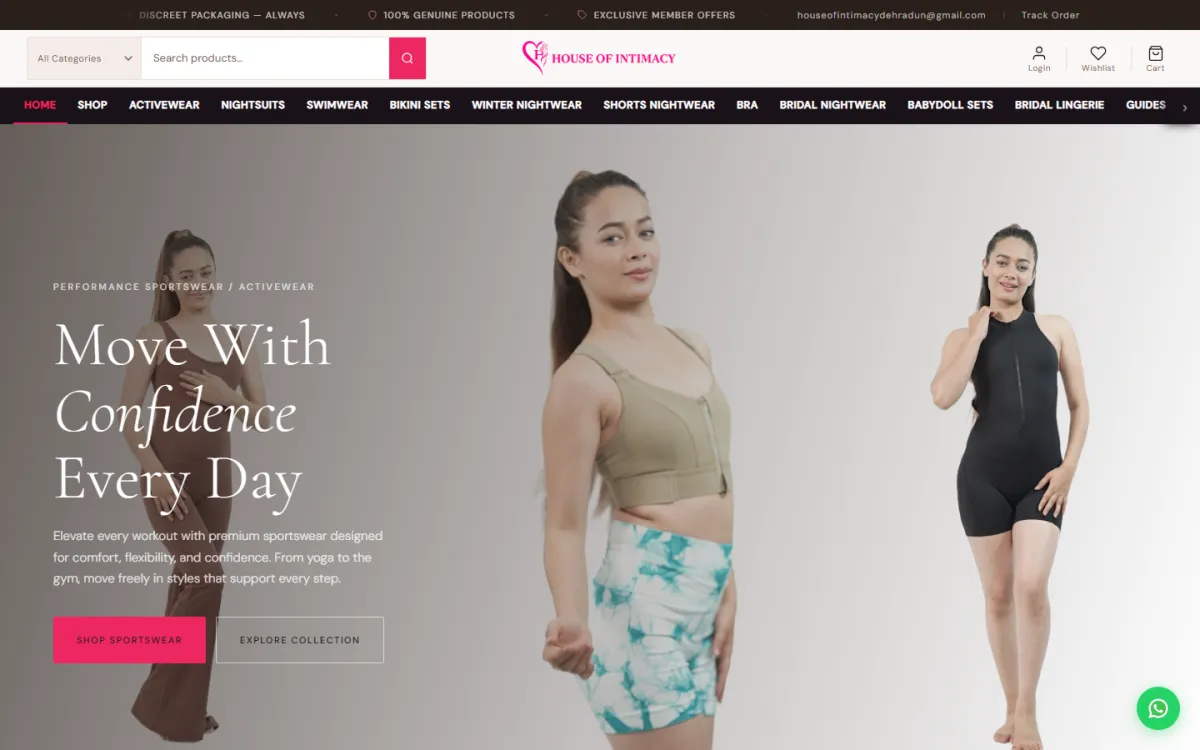 Vamika House of Intimacy online store home page on desktop
